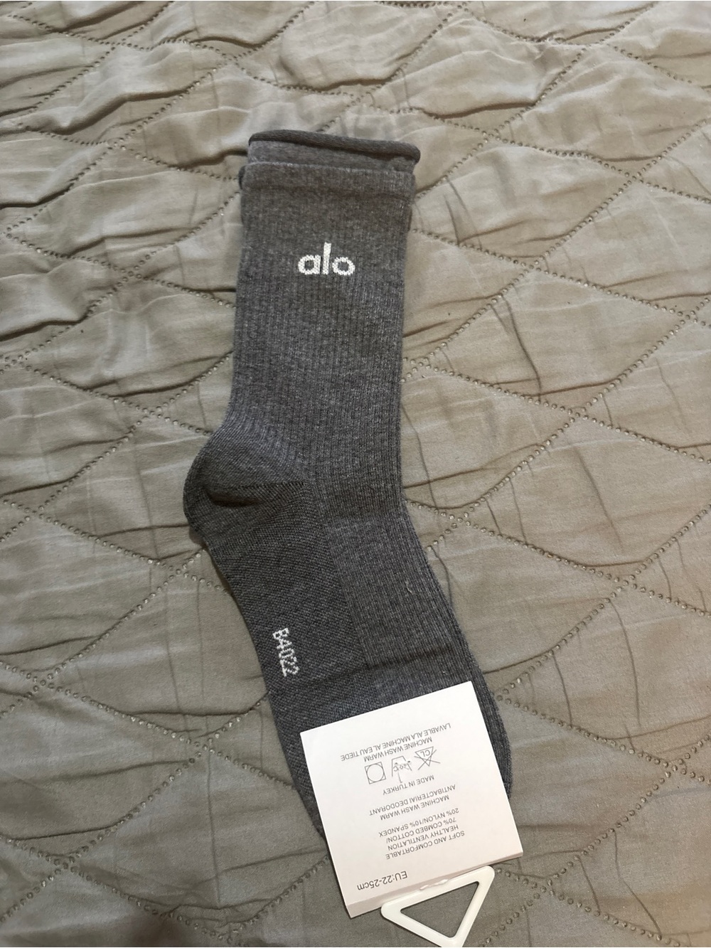 ALO Yoga Gray Crew Socks with White Logo